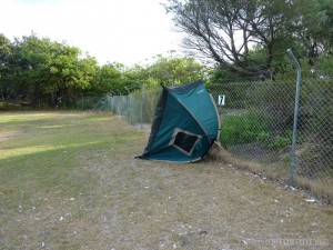 Australia travel camping - blown over tent