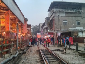 Pingxi - Shifen railroad through town 1