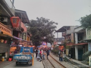 Pingxi - Shifen railroad through town 2