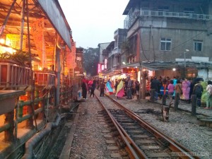 Pingxi - Shifen railroad through town 3