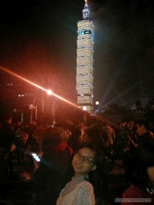 Taipei 101 New Years fireworks - portrait of sister